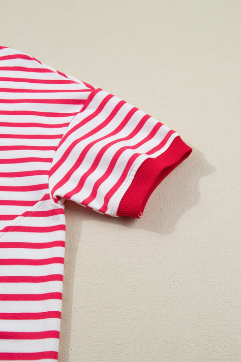 Striped Drop Shoulder Half Sleeve Cotton Stretch Casual Tee