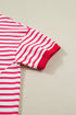 Striped Drop Shoulder Half Sleeve Cotton Stretch Casual Tee