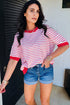 Striped Drop Shoulder Half Sleeve Cotton Stretch Casual Tee