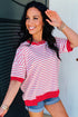 Striped Drop Shoulder Half Sleeve Cotton Stretch Casual Tee