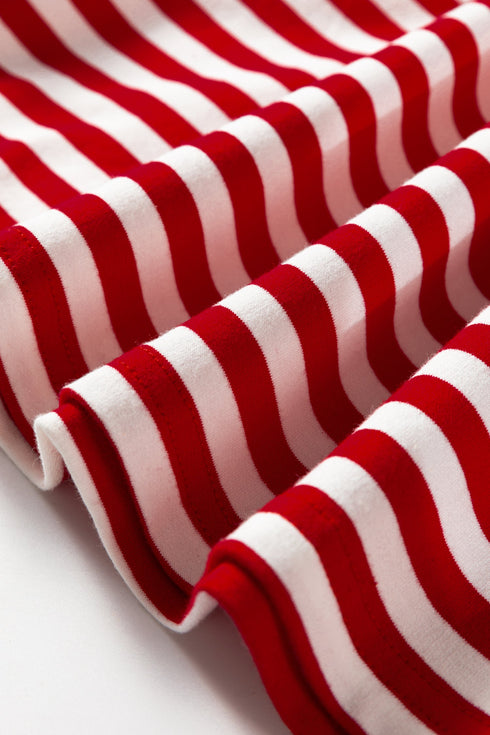 Striped Drop Shoulder Lace Trim Bracelet Sleeve Top