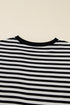 Striped Drop Shoulder Lace Trim Bracelet Sleeve Top