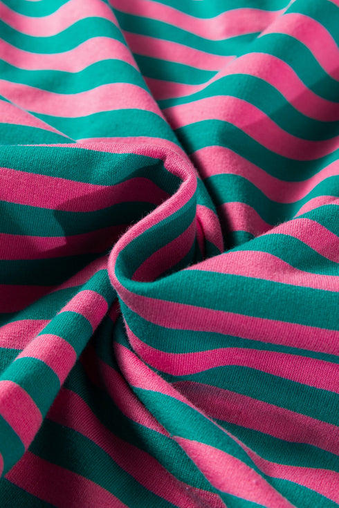 Striped Drop Shoulder Lace Trim Bracelet Sleeve Top