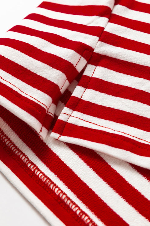 Striped Drop Shoulder Lace Trim Bracelet Sleeve Top