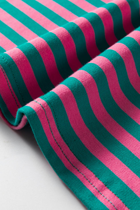 Striped Drop Shoulder Lace Trim Bracelet Sleeve Top