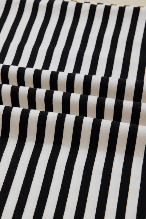 Striped Drop Shoulder Lace Trim Bracelet Sleeve Top