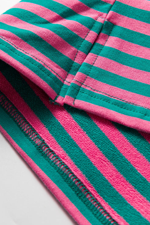 Striped Drop Shoulder Lace Trim Bracelet Sleeve Top