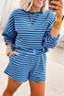 Striped Drop Shoulder Long Sleeve Pullover Short Set