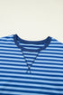 Striped Drop Shoulder Long Sleeve Pullover Short Set