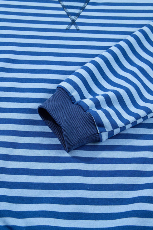 Striped Drop Shoulder Long Sleeve Pullover Short Set