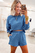 Striped Drop Shoulder Long Sleeve Pullover Short Set