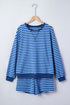 Striped Drop Shoulder Long Sleeve Pullover Short Set