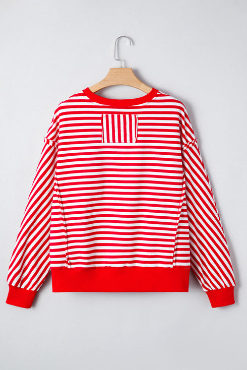 Striped Drop Shoulder Nutcracker Sequin Patch Long Sleeve Tee