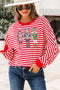 Striped Drop Shoulder Nutcracker Sequin Patch Long Sleeve Tee