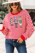 Striped Drop Shoulder Nutcracker Sequin Patch Long Sleeve Tee