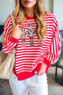 Striped Drop Shoulder Nutcracker Sequin Patch Long Sleeve Tee