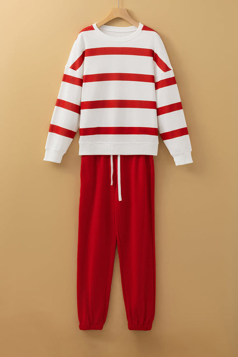 Striped Drop Shoulder Pullover And Jogger Pant Set