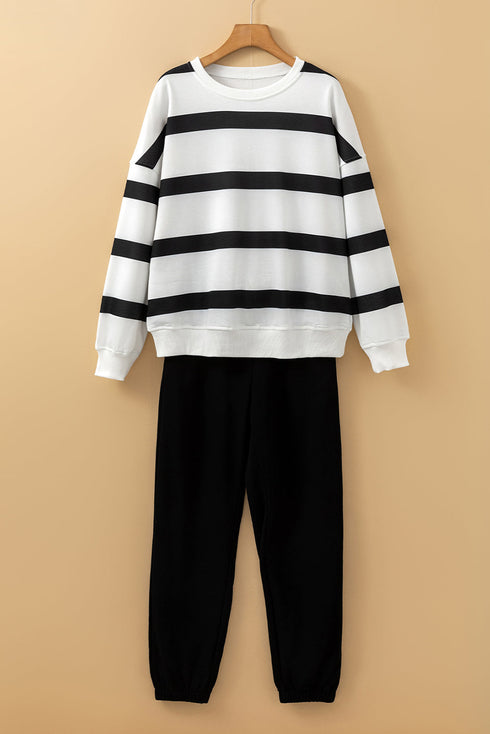 Striped Drop Shoulder Pullover And Jogger Pant Set