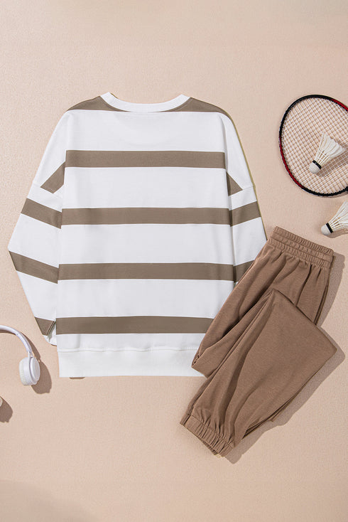 Striped Drop Shoulder Pullover And Jogger Pant Set