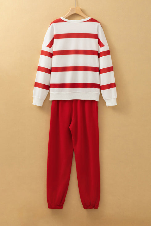 Striped Drop Shoulder Pullover And Jogger Pant Set