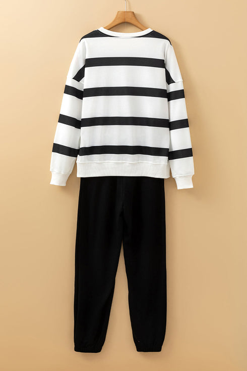 Striped Drop Shoulder Pullover And Jogger Pant Set