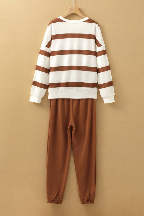Striped Drop Shoulder Pullover And Jogger Pant Set
