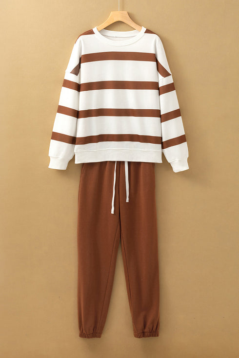 Striped Drop Shoulder Pullover And Jogger Pant Set