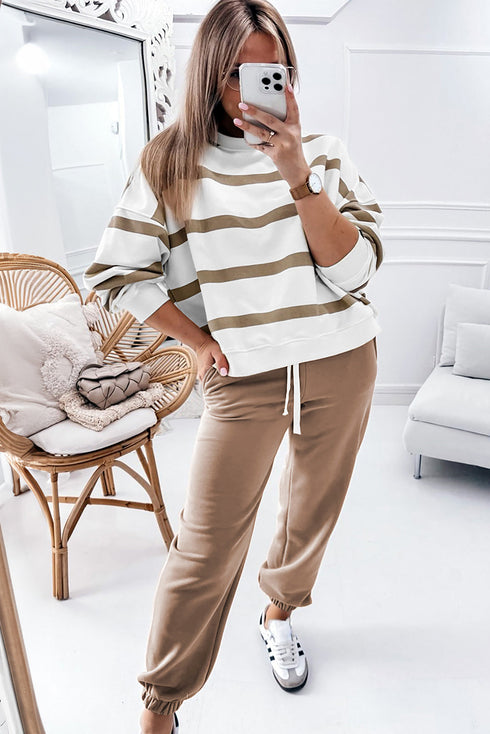 Striped Drop Shoulder Pullover And Jogger Pant Set