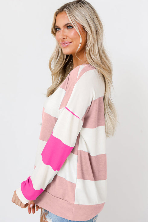 Striped Drop Shoulder Relaxed Fit Knit Top