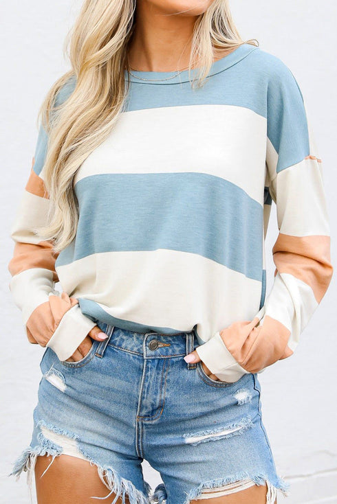 Striped Drop Shoulder Relaxed Fit Knit Top