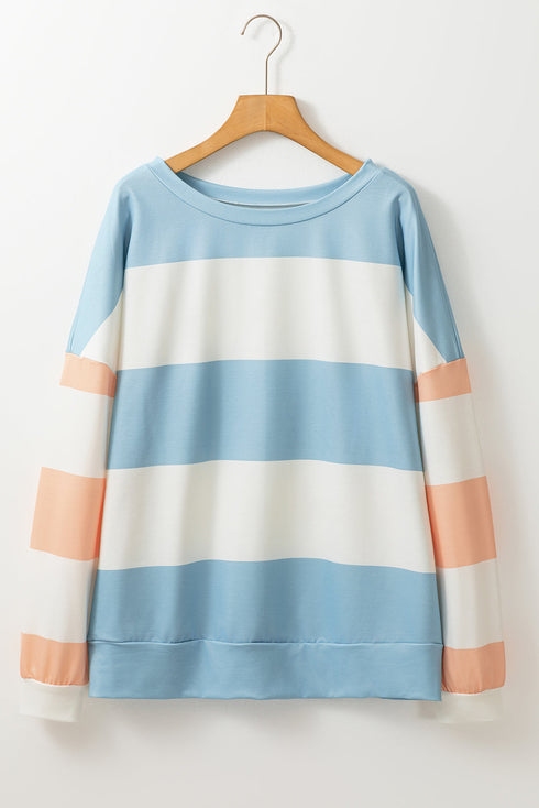 Striped Drop Shoulder Relaxed Fit Knit Top