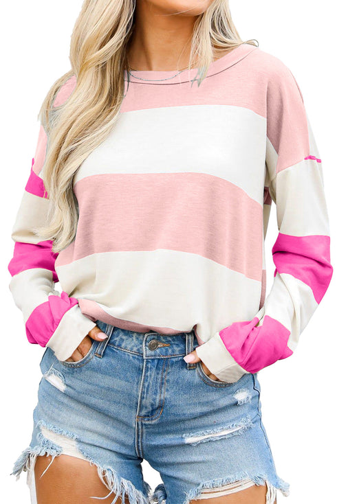 Striped Drop Shoulder Relaxed Fit Knit Top