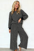 Striped Drop Shoulder Relaxed Pullover Two Piece Pant Set