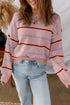 Striped Drop Shoulder Ribbed Edge Crewneck Pullover Sweater