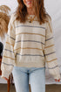 Striped Drop Shoulder Ribbed Edge Crewneck Pullover Sweater
