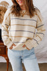 Striped Drop Shoulder Ribbed Edge Crewneck Pullover Sweater