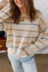 Striped Drop Shoulder Ribbed Edge Crewneck Pullover Sweater