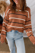 Striped Drop Shoulder Ribbed Edge Crewneck Pullover Sweater