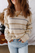 Striped Drop Shoulder Ribbed Edge Crewneck Pullover Sweater