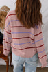 Striped Drop Shoulder Ribbed Edge Crewneck Pullover Sweater