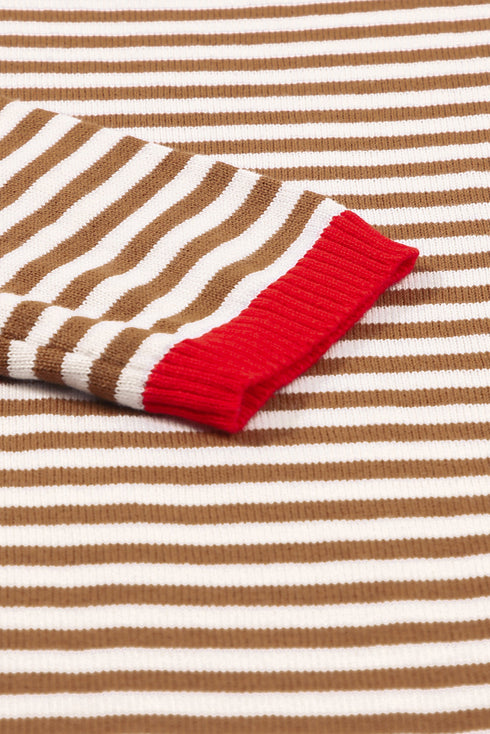Striped Drop Shoulder Ribbed Trim Pullover Sweater