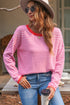 Striped Drop Shoulder Ribbed Trim Pullover Sweater
