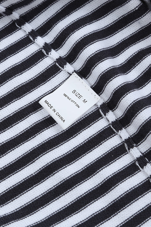 Striped Drop Shoulder Ribbed Trim Pullover Sweater
