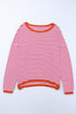 Striped Drop Shoulder Ribbed Trim Pullover Sweater