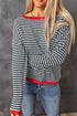 Striped Drop Shoulder Ribbed Trim Pullover Sweater