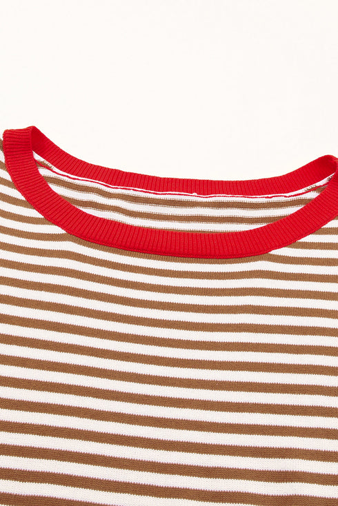 Striped Drop Shoulder Ribbed Trim Pullover Sweater