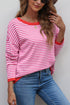 Striped Drop Shoulder Ribbed Trim Pullover Sweater