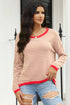 Striped Drop Shoulder Ribbed Trim Pullover Sweater