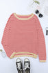 Striped Drop Shoulder Ribbed Trim Pullover Sweater