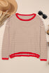 Striped Drop Shoulder Ribbed Trim Pullover Sweater